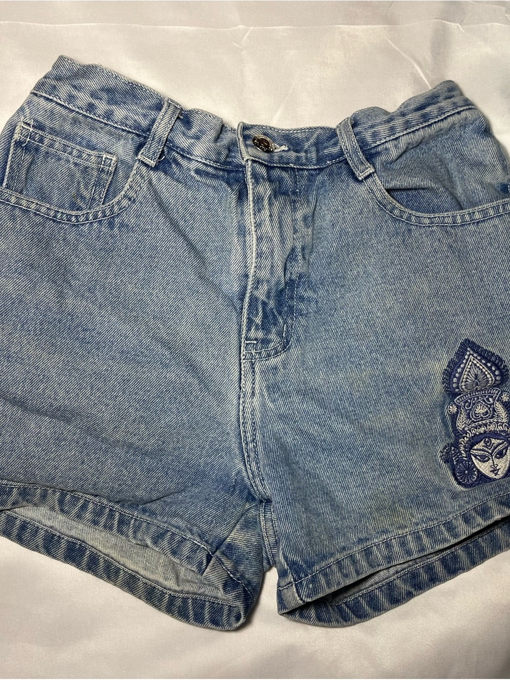 Route 66 Vintage Girls Denim Shorts Size 14 Light Wash Embroidered Graphic Y2K